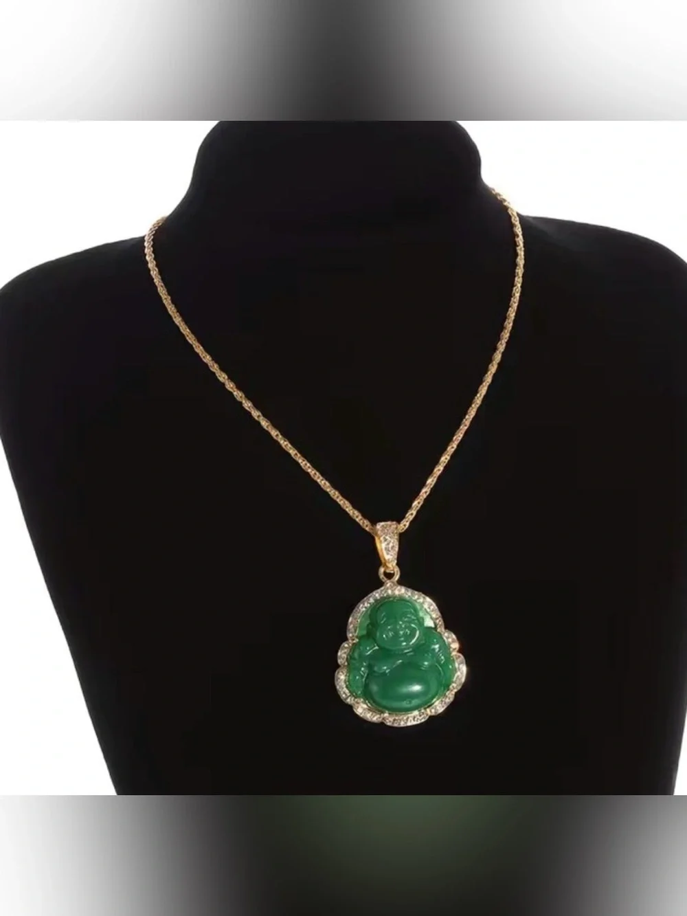 Women Maitreya Buddha Green Stone Zircon Pendant Lucky Amulet Fortune Necklace